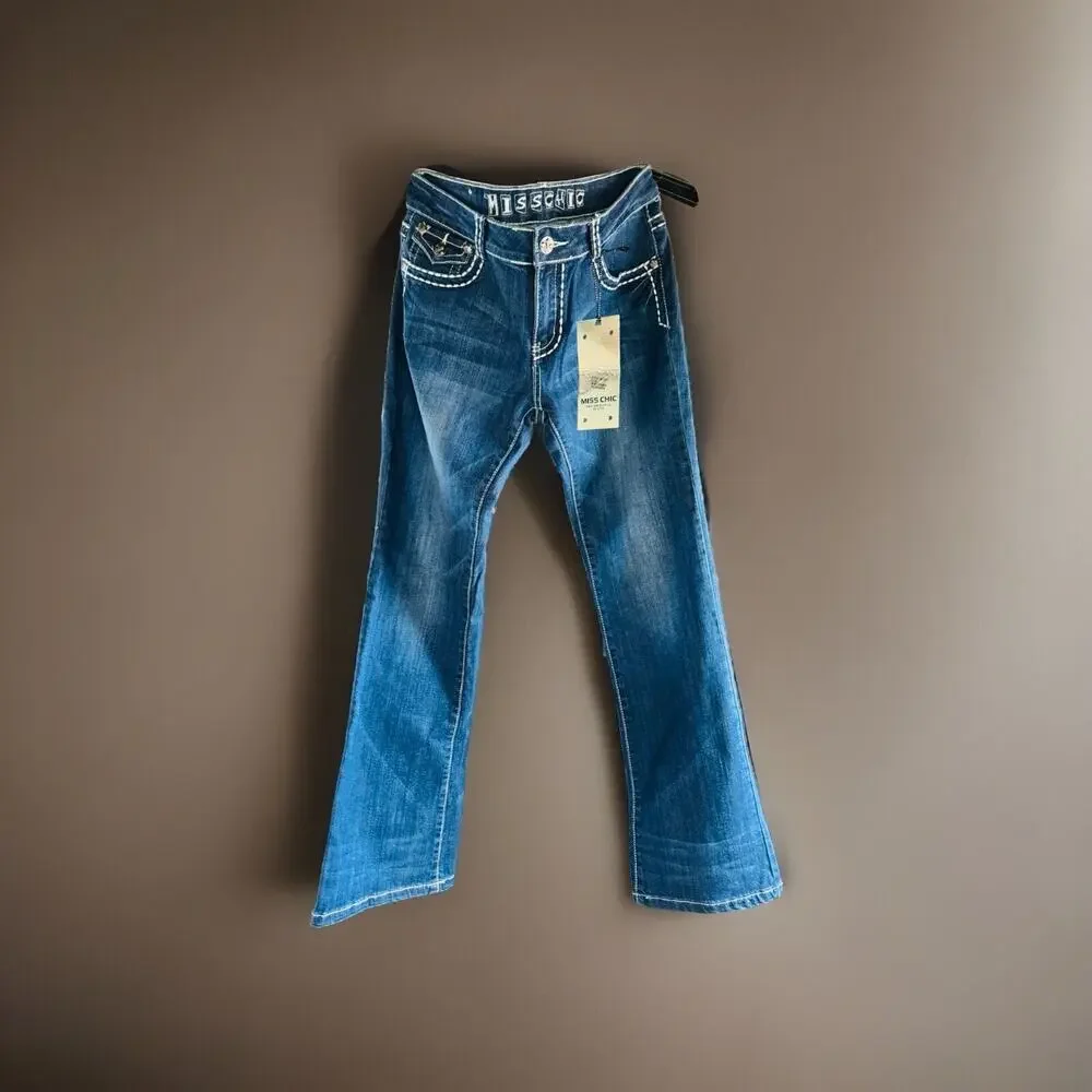 Miss Chic Womens Blue 5 Pocket Bootcut Jeans Size 11